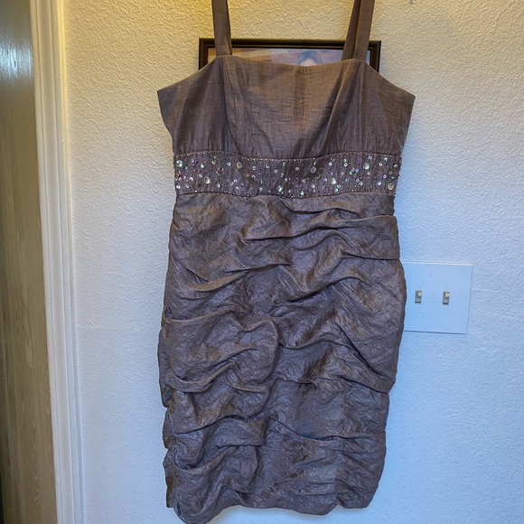 Mauve metallic colored dress with half over jacket - Picture 1 of 5